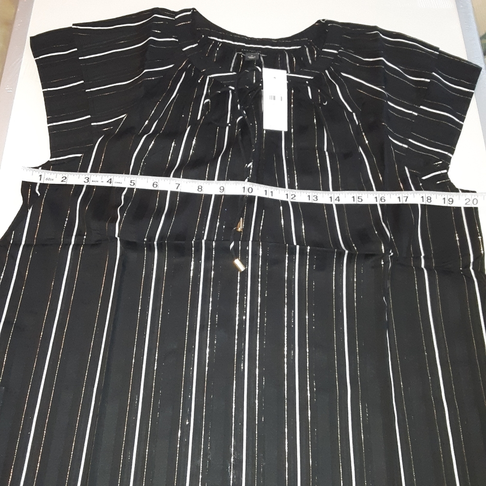 Ann Taylor Black Striped Double Flutter Slv Blouse - Picture 5 of 8